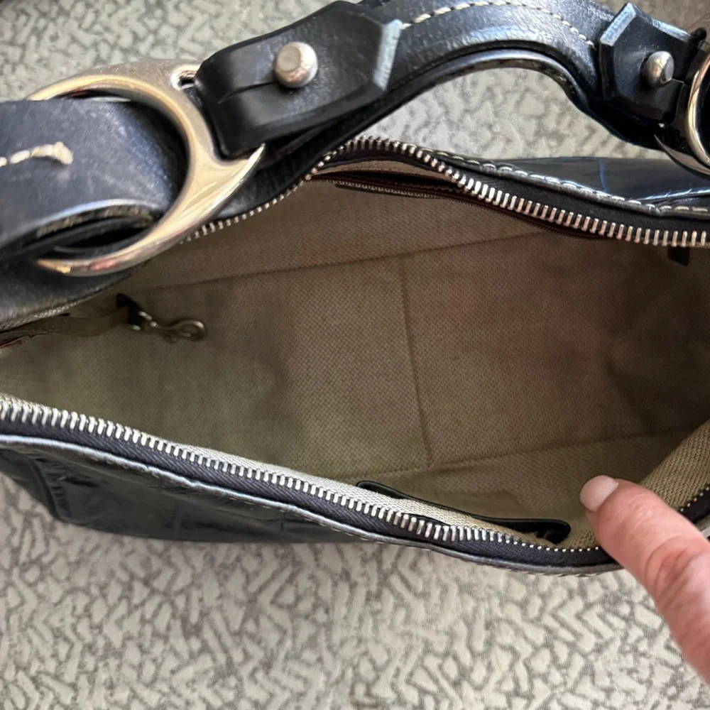Dooney & Bourke Y2K Harrison Hobo Black with Blue Overlay Crocodile Leather